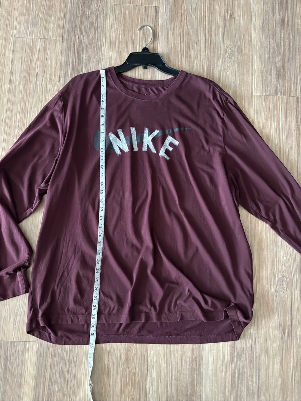 Nike Dri-FIT T-Shirt Burgundy Long Sleeve Logo Graphic Crew Neck Men 3XL Workout